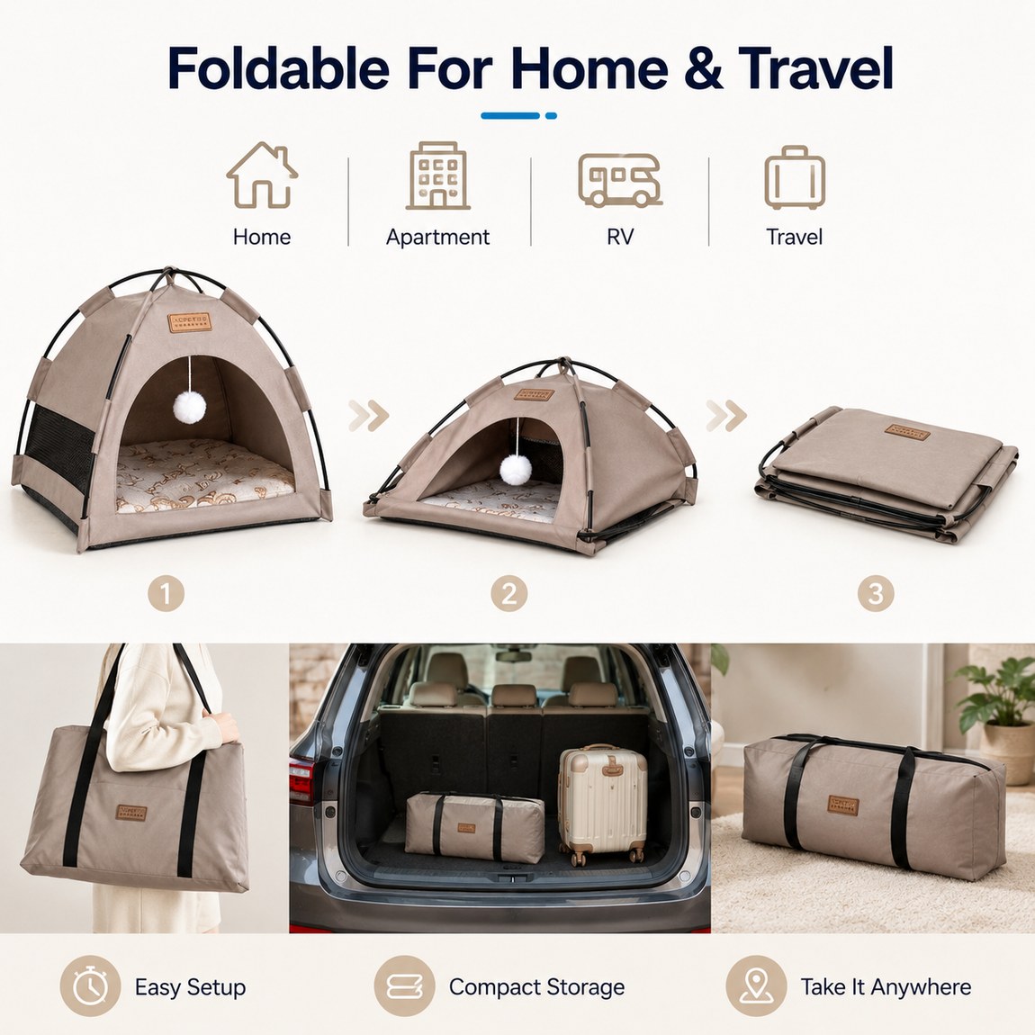 Ortekor Pet Tent Bed with Cooling Mat for Indoor Naps & Hot Weather — Foldable Private Hideaway for Cats, Kittens & Small Dogs