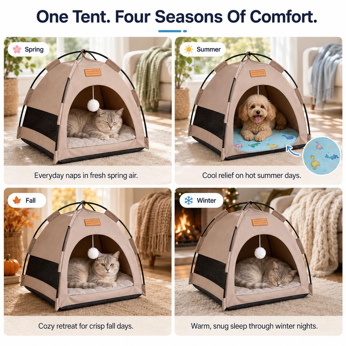 Ortekor Pet Tent Bed with Cooling Mat for Indoor Naps & Hot Weather — Foldable Private Hideaway for Cats, Kittens & Small Dogs
