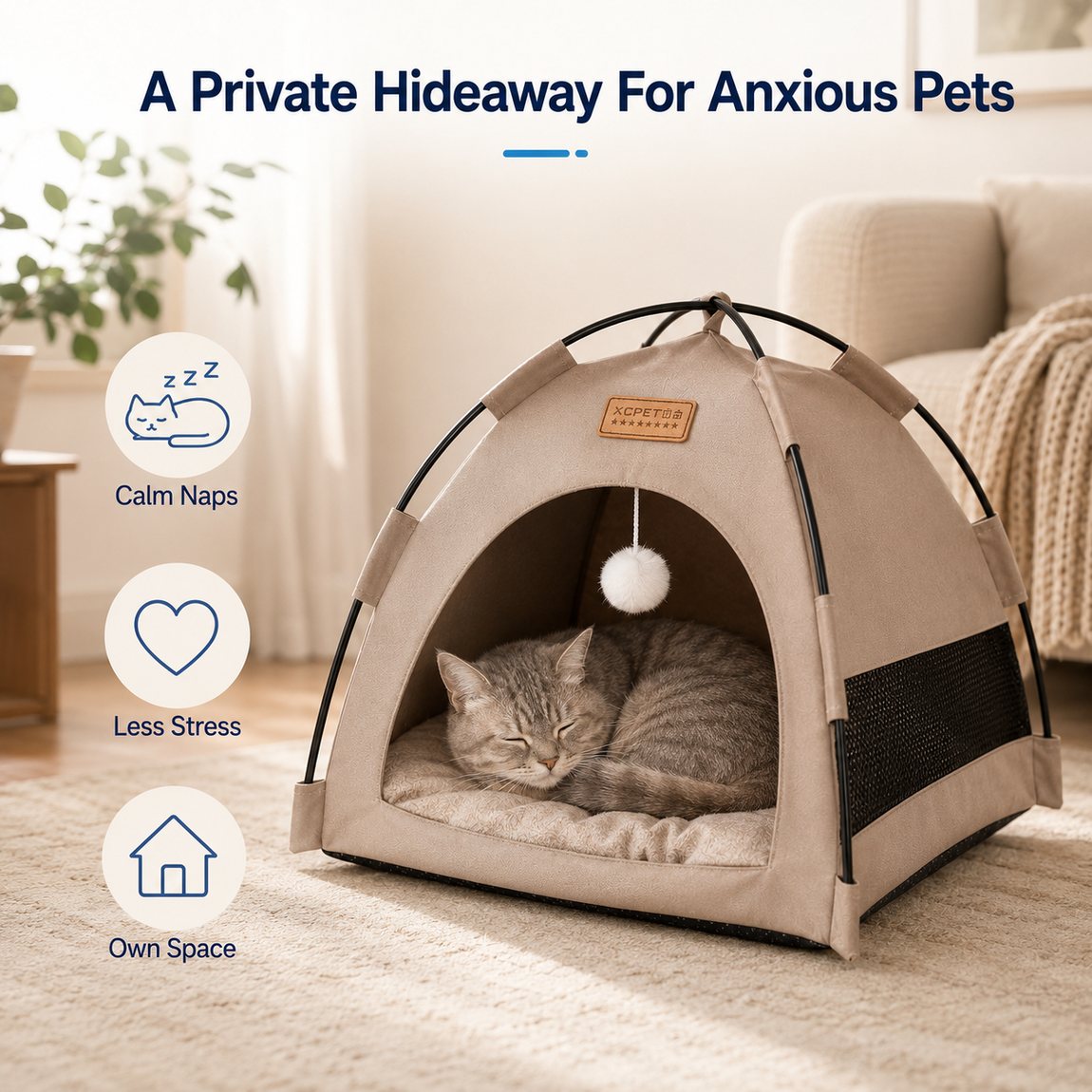 Ortekor Pet Tent Bed with Cooling Mat for Indoor Naps & Hot Weather — Foldable Private Hideaway for Cats, Kittens & Small Dogs