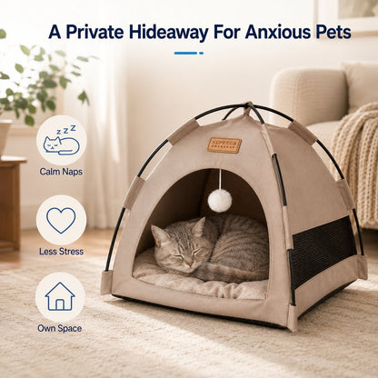 Ortekor Pet Tent Bed with Cooling Mat for Indoor Naps & Hot Weather — Foldable Private Hideaway for Cats, Kittens & Small Dogs