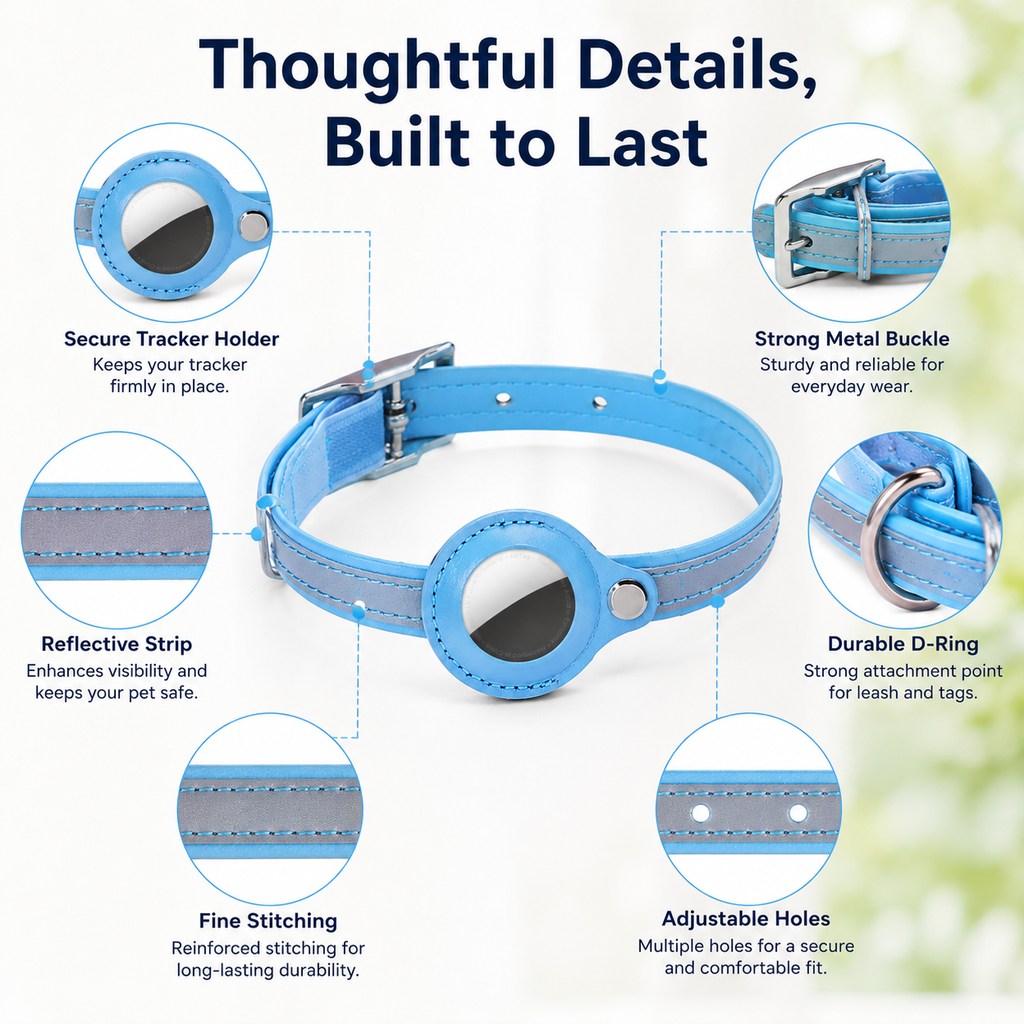 Ortekor AirTag-Compatible Reflective Pet Tracking Collar for Cats & Small Dogs - Secure Holder for Outdoor Adventures & Night Visibility