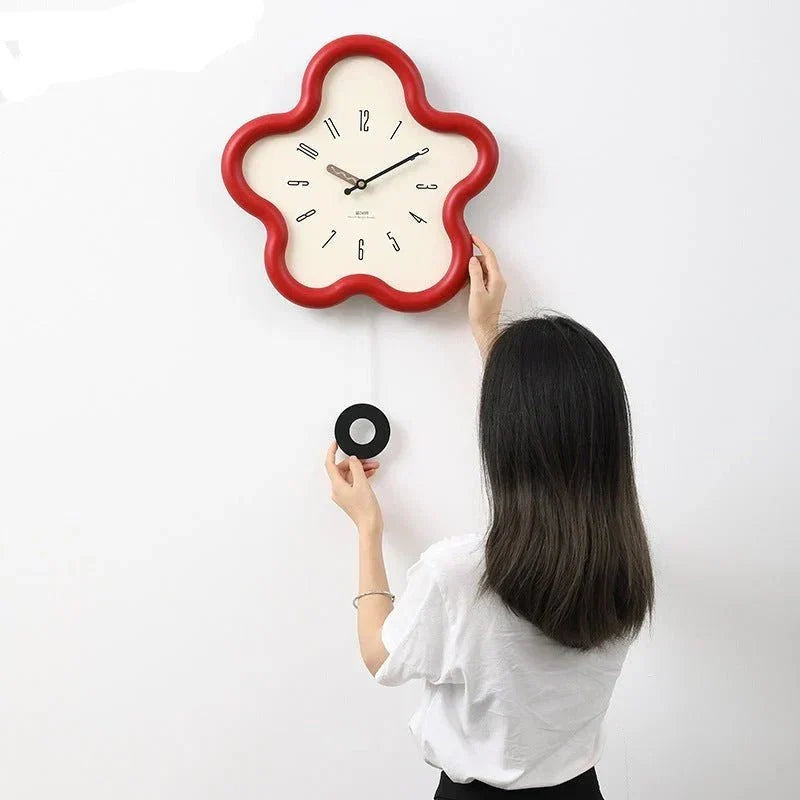 Decorative Blossom Wall Clock with Swinging Pendulum – Quiet Quartz Movement for Bedroom, Living Room & Home Office