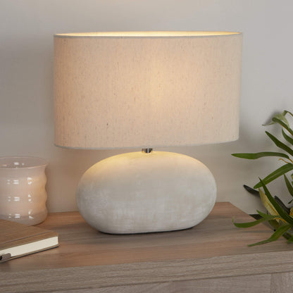 Lampe de table élégante en céramique grise avec abat-jour crème | Design moderne pour salon et chambre à coucher