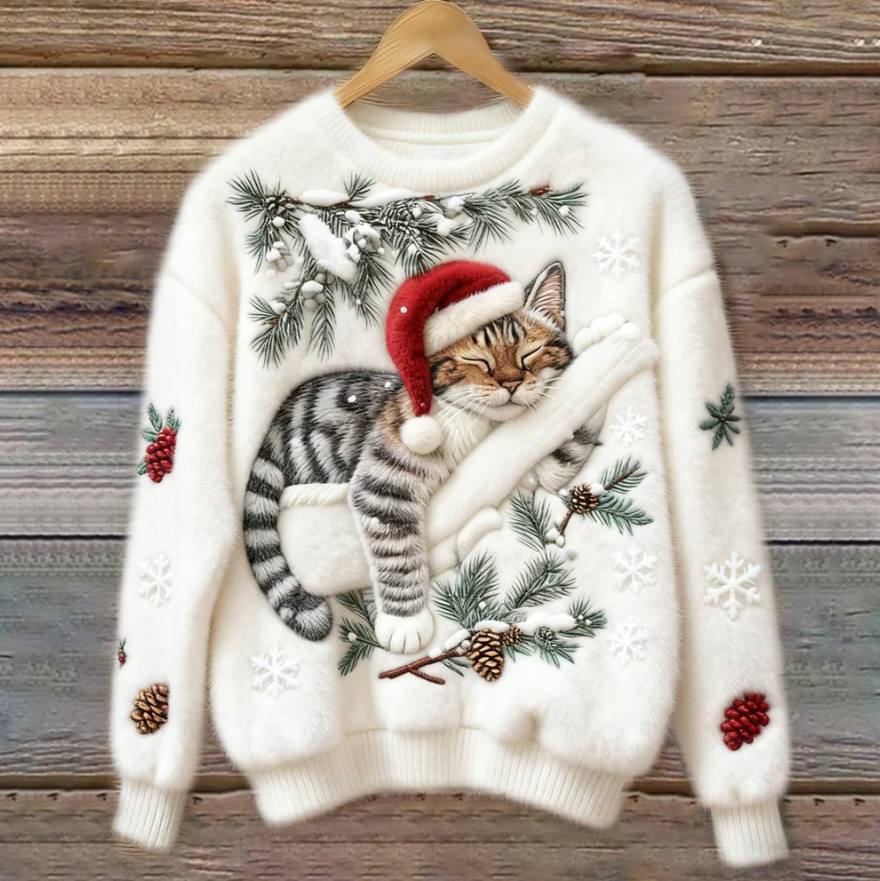 Pull de Noël amusant pour chat avec motif en 3D
