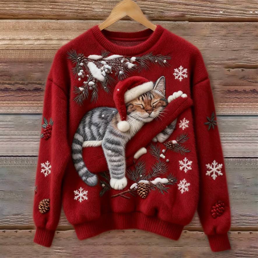 Pull de Noël amusant pour chat avec motif en 3D