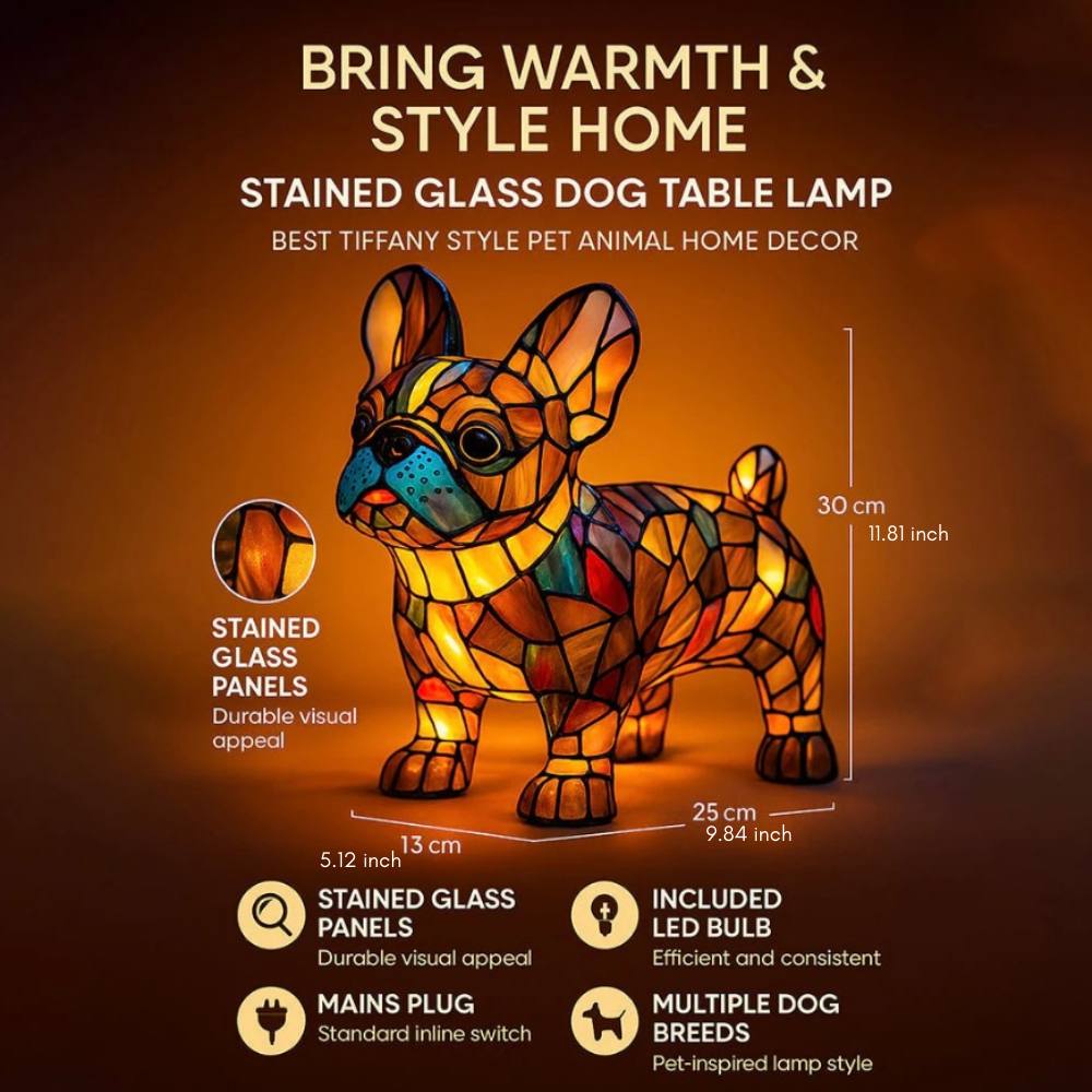 Superbe lampe de table chien en vitrail