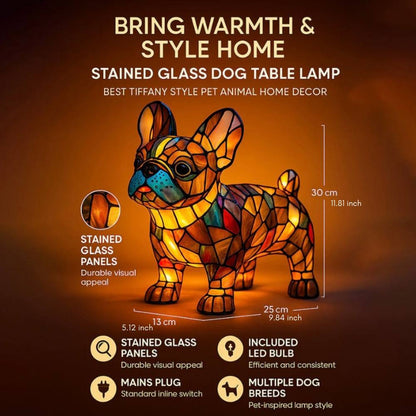 Superbe lampe de table chien en vitrail