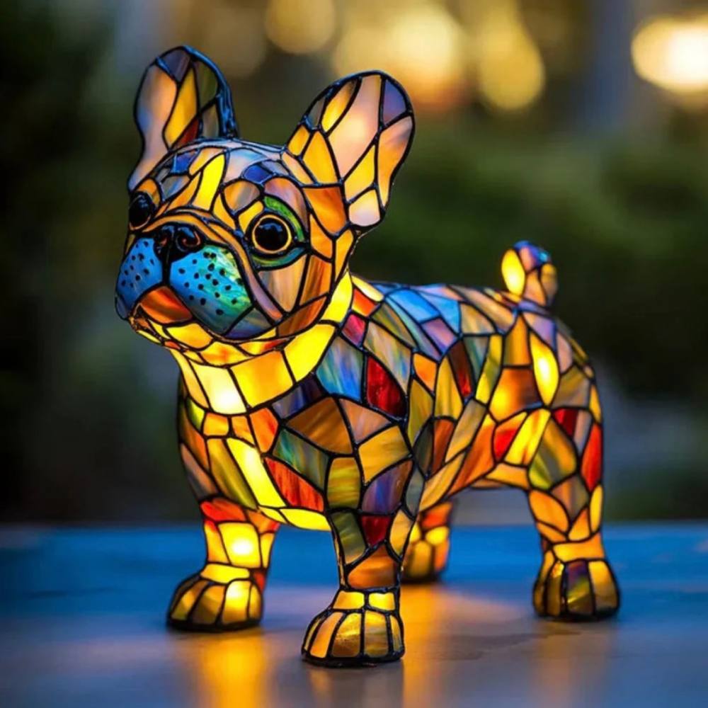 Stunning Stained Glass Dog Table Lamp - Ortekor