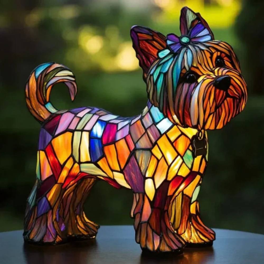 Superbe lampe de table chien en vitrail