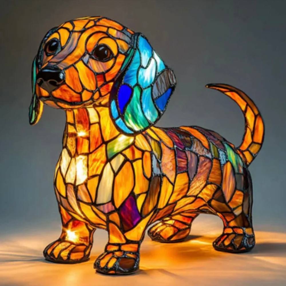 Superbe lampe de table chien en vitrail