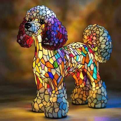 Superbe lampe de table chien en vitrail