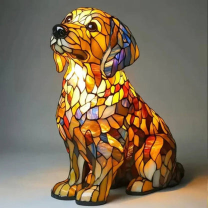Superbe lampe de table chien en vitrail
