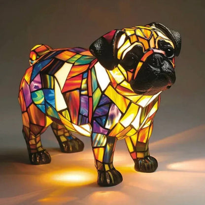 Superbe lampe de table chien en vitrail