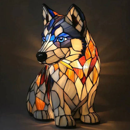 Superbe lampe de table chien en vitrail