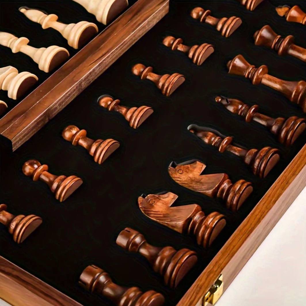 Jeu d'échecs portable en bois avec pièces lestées