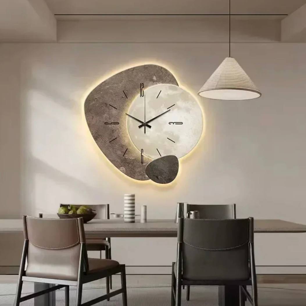 Horloge Murale Rustique en Bois avec Lumière LED Chaude