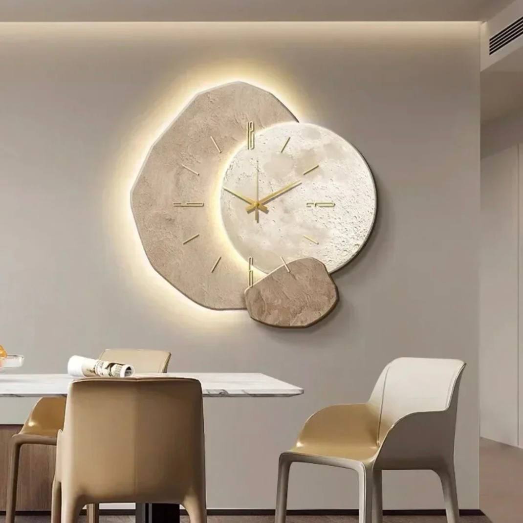 Horloge Murale Rustique en Bois avec Lumière LED Chaude