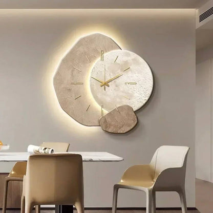 Horloge Murale Rustique en Bois avec Lumière LED Chaude