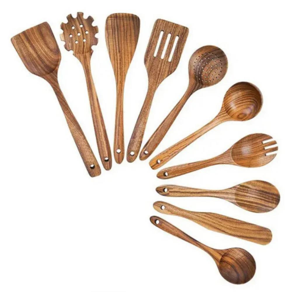 Ensemble d'ustensiles de cuisine rustiques en bois, durables et élégants