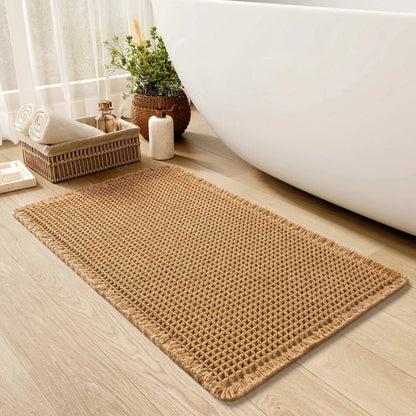 Tapis de bain doux antidérapant à pompons, lavable