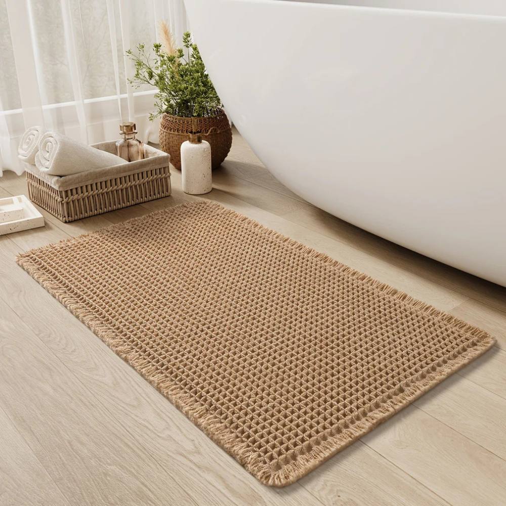 Tapis de bain doux antidérapant à pompons, lavable