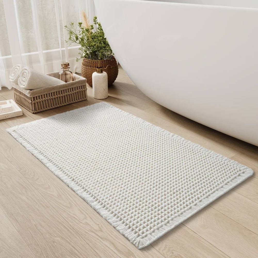 Tapis de bain doux antidérapant à pompons, lavable