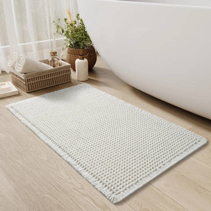 Tapis de bain doux antidérapant à pompons, lavable