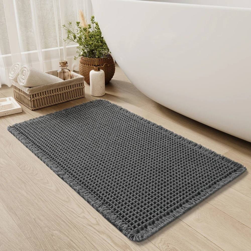 Tapis de bain doux antidérapant à pompons, lavable