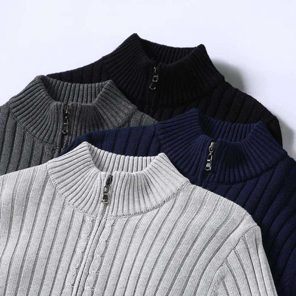 Cardigan zippé classique pour homme, coupe ajustée en maille