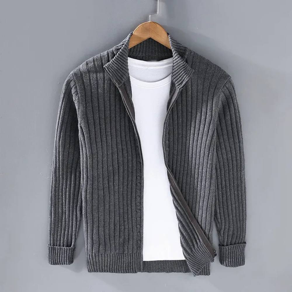 Cardigan zippé classique pour homme, coupe ajustée en maille