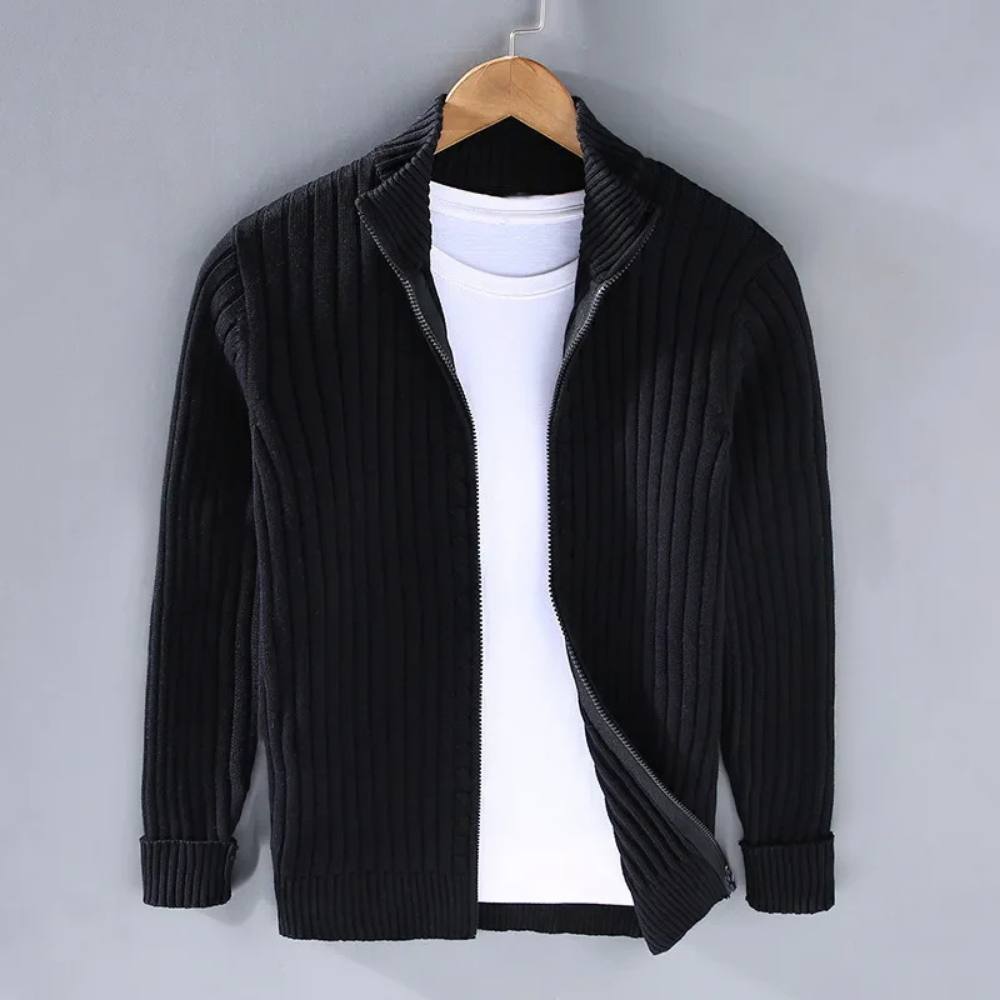 Cardigan zippé classique pour homme, coupe ajustée en maille
