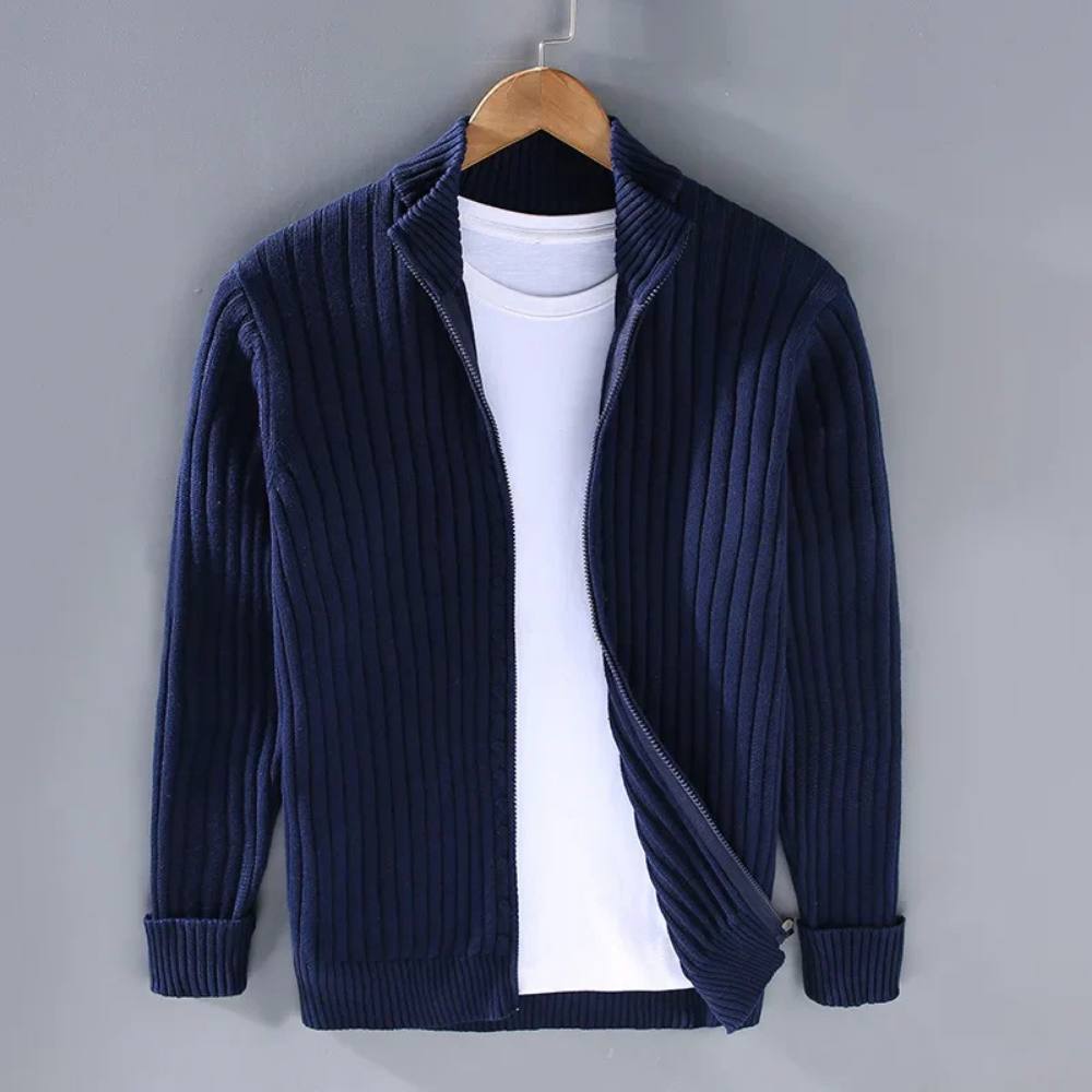 Cardigan zippé classique pour homme, coupe ajustée en maille