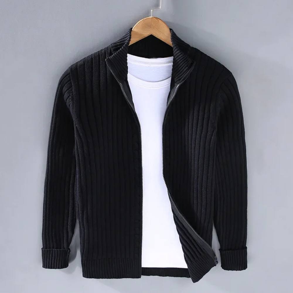Cardigan zippé classique pour homme, coupe ajustée en maille