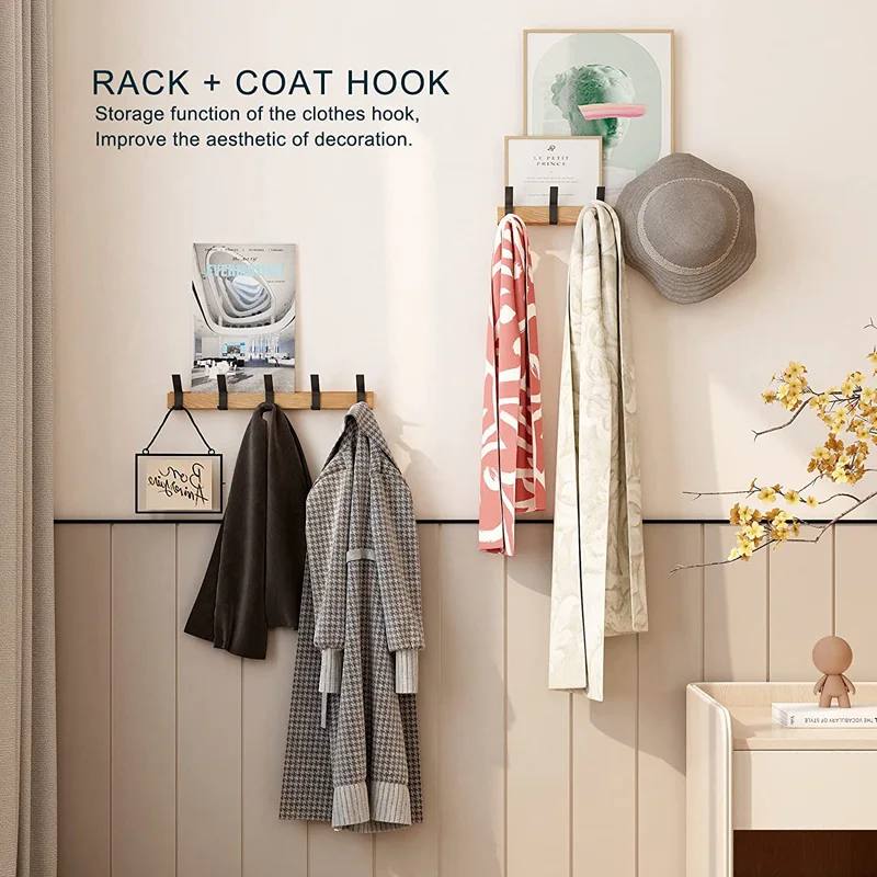 Porte-manteau mural 5 crochets en bois design moderne, gain de place