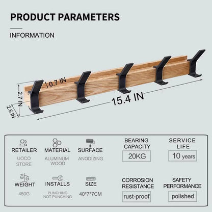 Porte-manteau mural 5 crochets en bois design moderne, gain de place