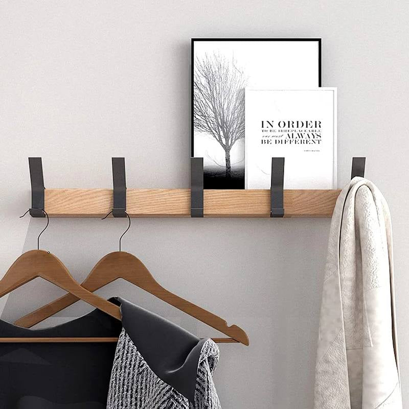 Porte-manteau mural 5 crochets en bois design moderne, gain de place