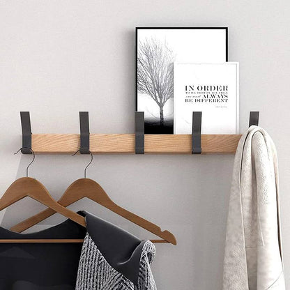Porte-manteau mural 5 crochets en bois design moderne, gain de place