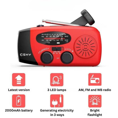Radio solaire portative à manivelle avec batterie externe