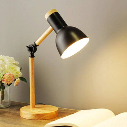 Lampe de table moderne en bois avec bras réglable et commande tactile