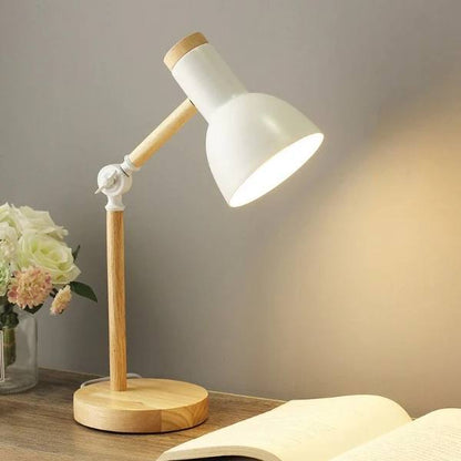 Lampe de table moderne en bois avec bras réglable et commande tactile