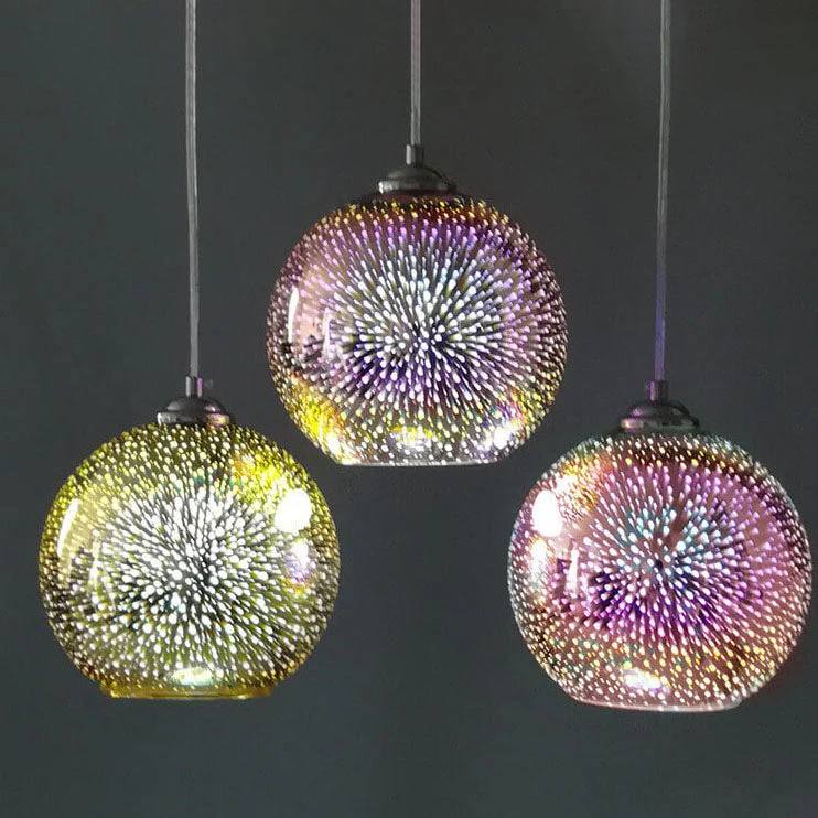 Plafonnier boule en verre suspendu coloré