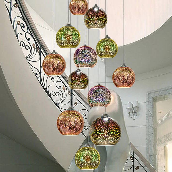 Plafonnier boule en verre suspendu coloré