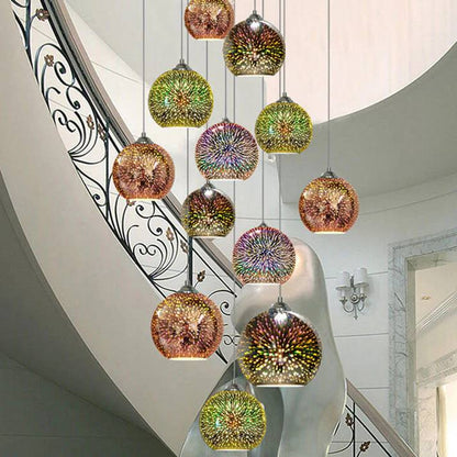 Plafonnier boule en verre suspendu coloré