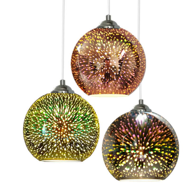 Plafonnier boule en verre suspendu coloré