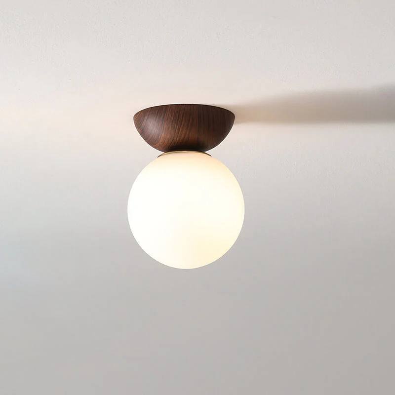 Lampe en verre à suspension ronde en bois