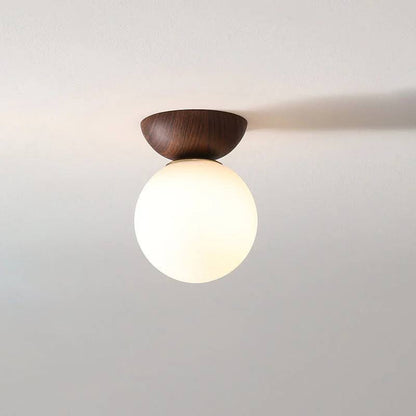 Lampe en verre à suspension ronde en bois