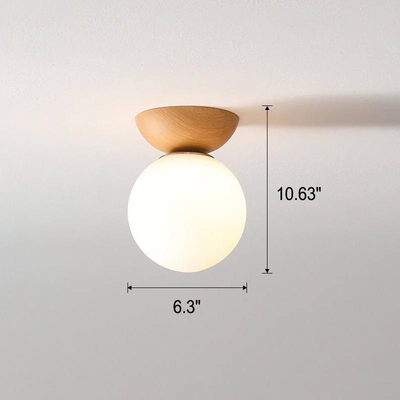 Lampe en verre à suspension ronde en bois