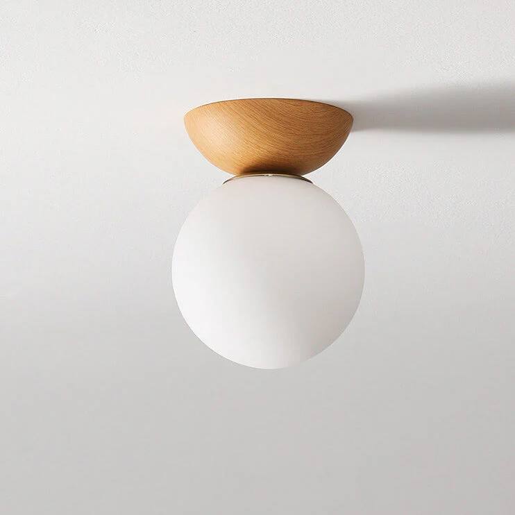 Lampe en verre à suspension ronde en bois