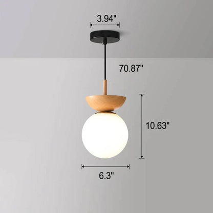 Lampe en verre à suspension ronde en bois