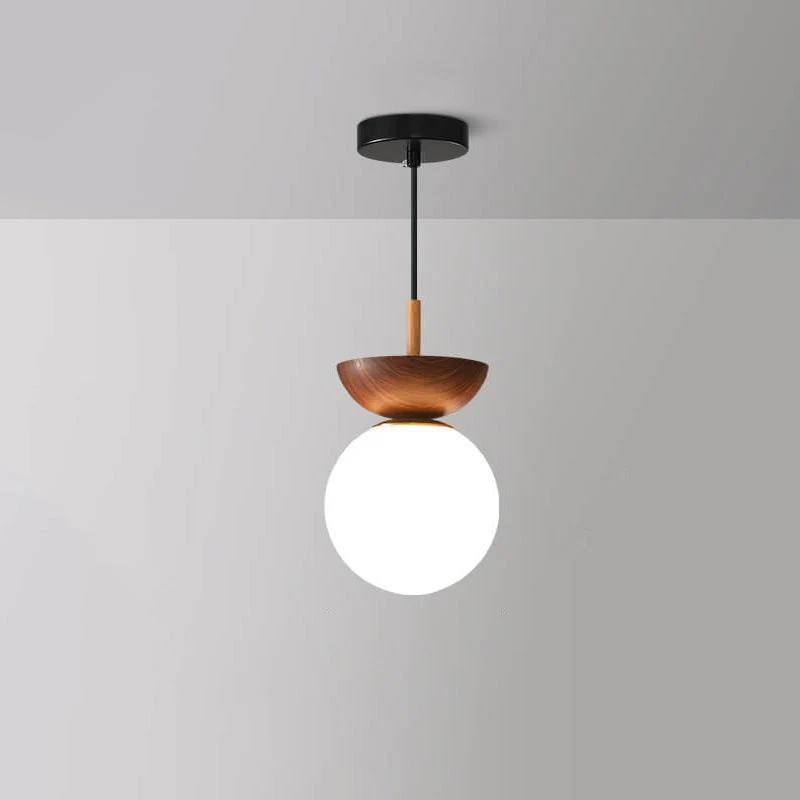 Lampe en verre à suspension ronde en bois
